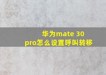 华为mate 30 pro怎么设置呼叫转移